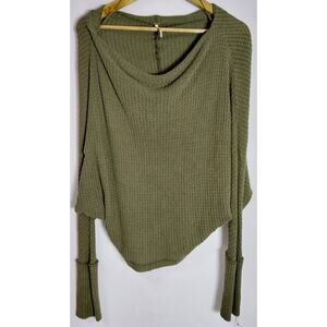 Free People Modal Olive Green Knit Top Solid Long Sleeve Women Size M